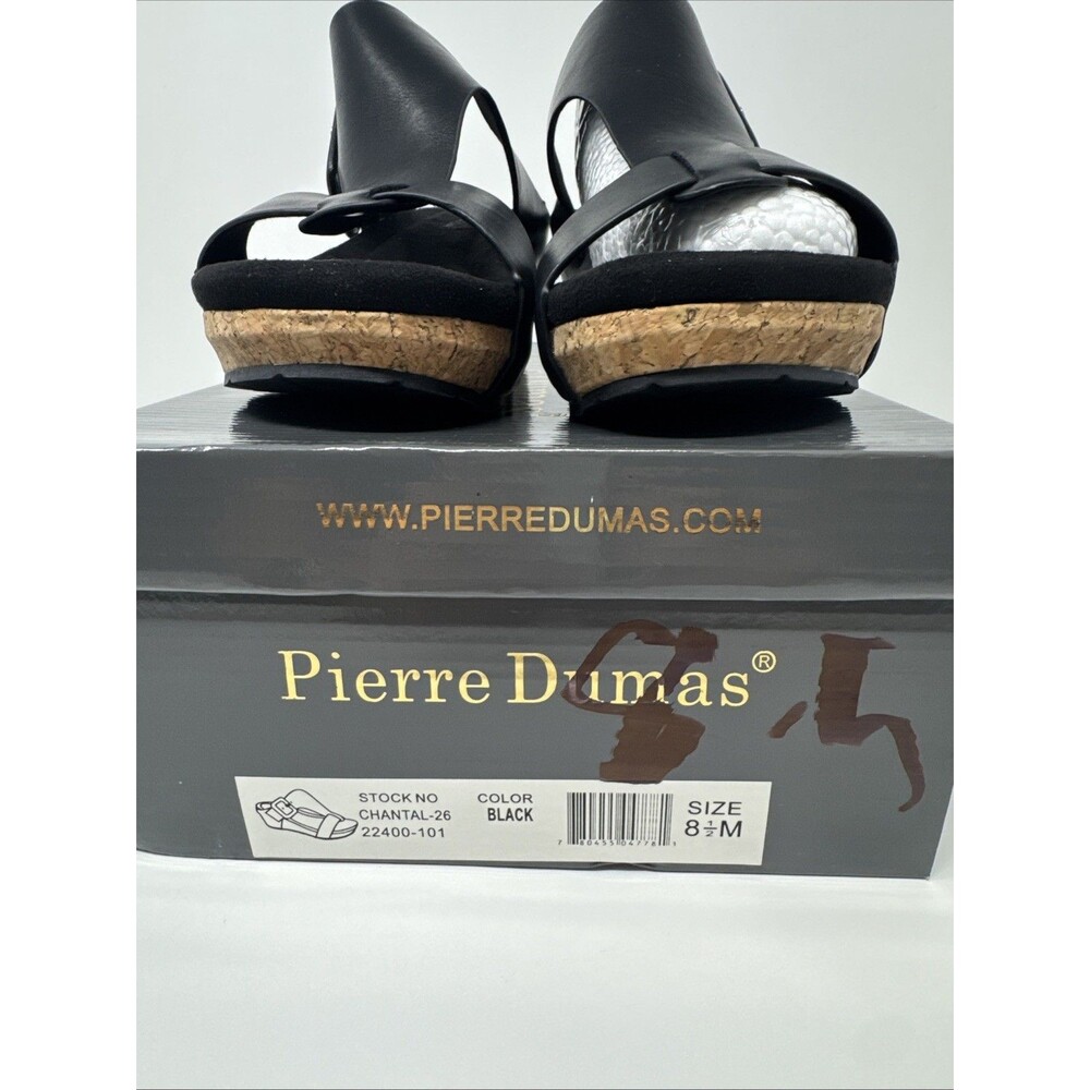 Pierre Dumas Women Low Wedge Chantal 26 BLACK Strap Sandal NEW WITH BOX Size 8.5 - Picture 3 of 8